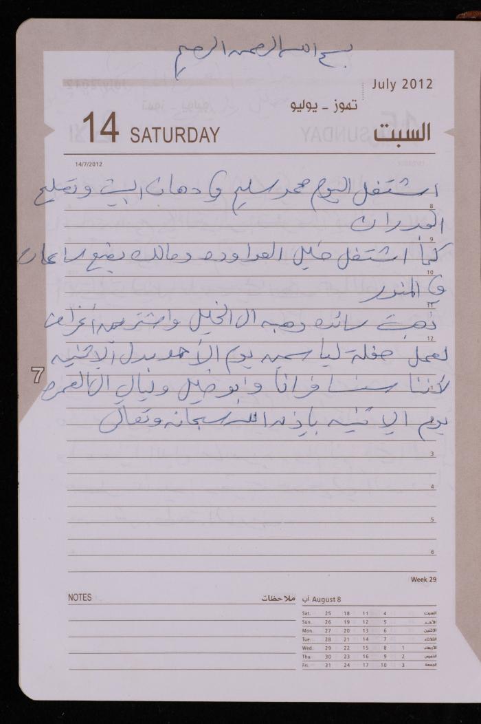 دفتر يوميات فضية الدرابيع، دورا- الخليل، 2012