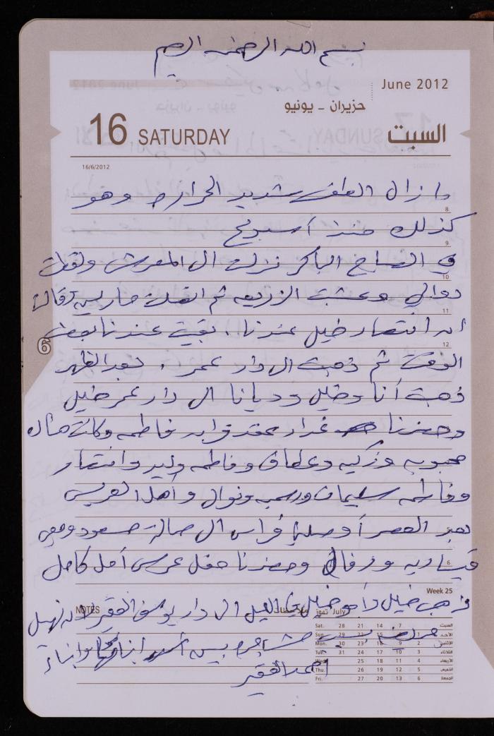 دفتر يوميات فضية الدرابيع، دورا- الخليل، 2012