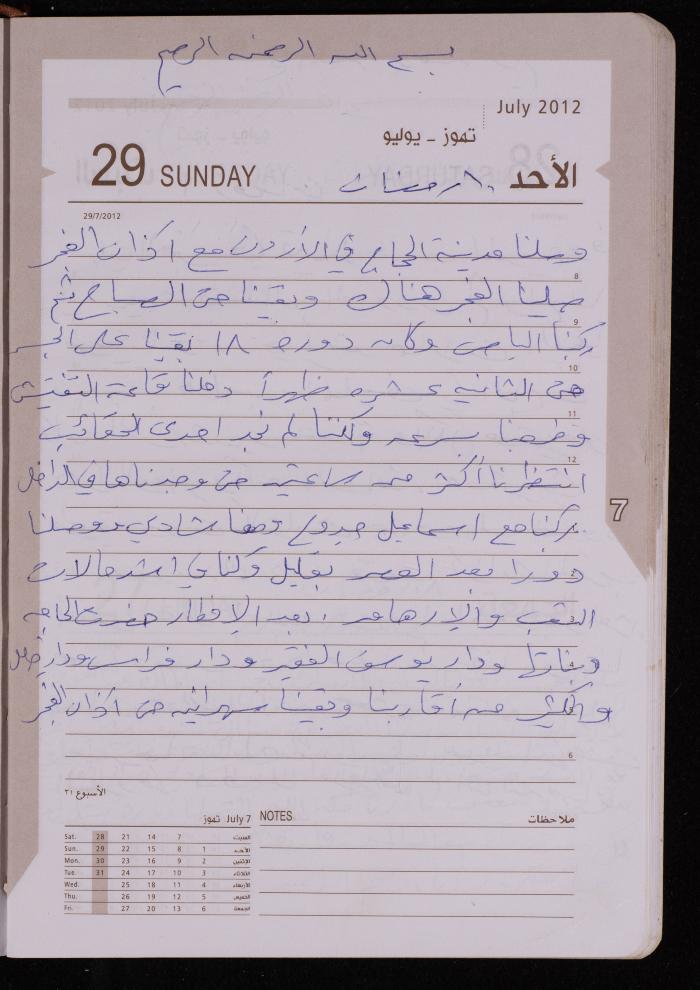 دفتر يوميات فضية الدرابيع، دورا- الخليل، 2012