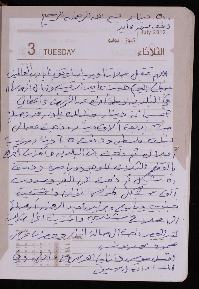 دفتر يوميات فضية الدرابيع، دورا- الخليل، 2012