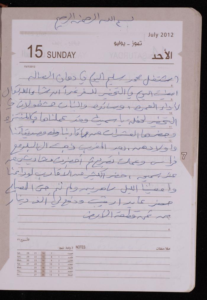 دفتر يوميات فضية الدرابيع، دورا- الخليل، 2012