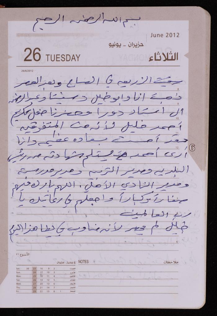 دفتر يوميات فضية الدرابيع، دورا- الخليل، 2012