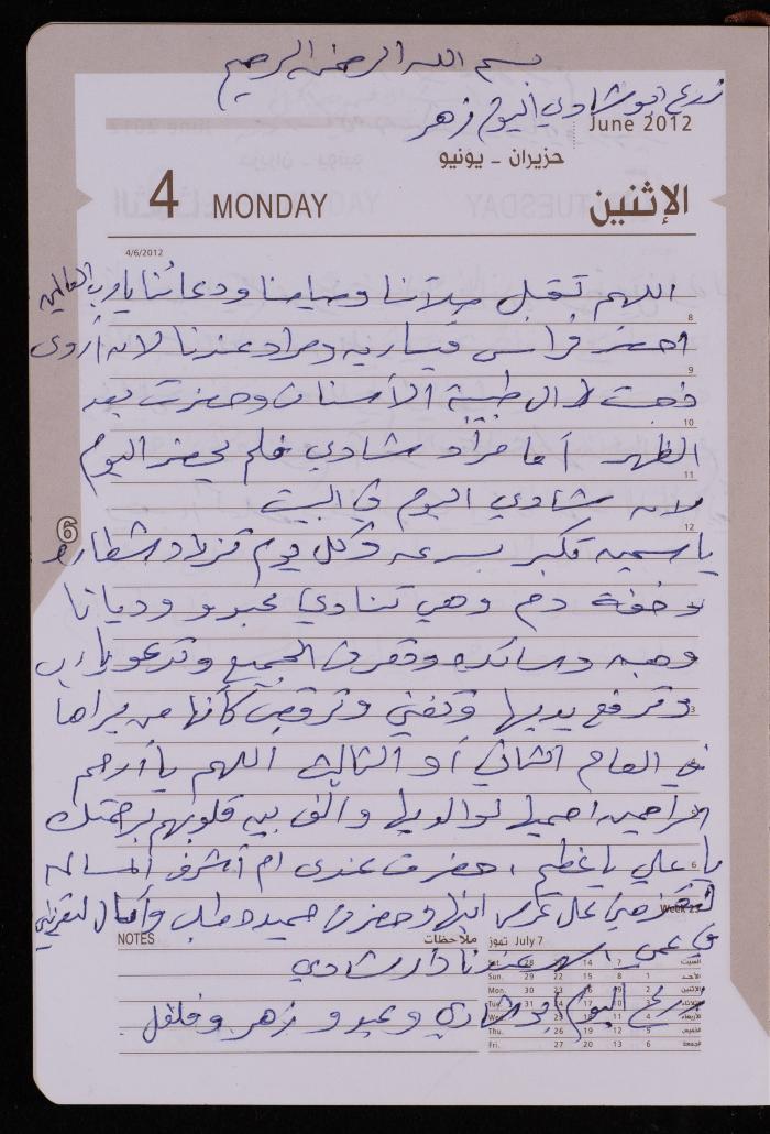 دفتر يوميات فضية الدرابيع، دورا- الخليل، 2012