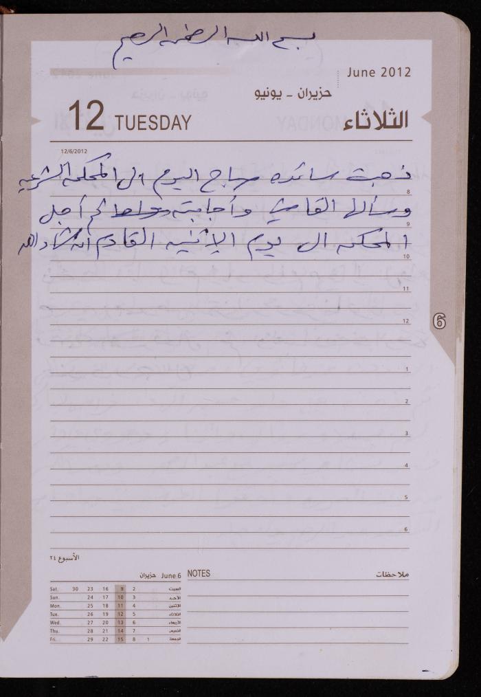 دفتر يوميات فضية الدرابيع، دورا- الخليل، 2012