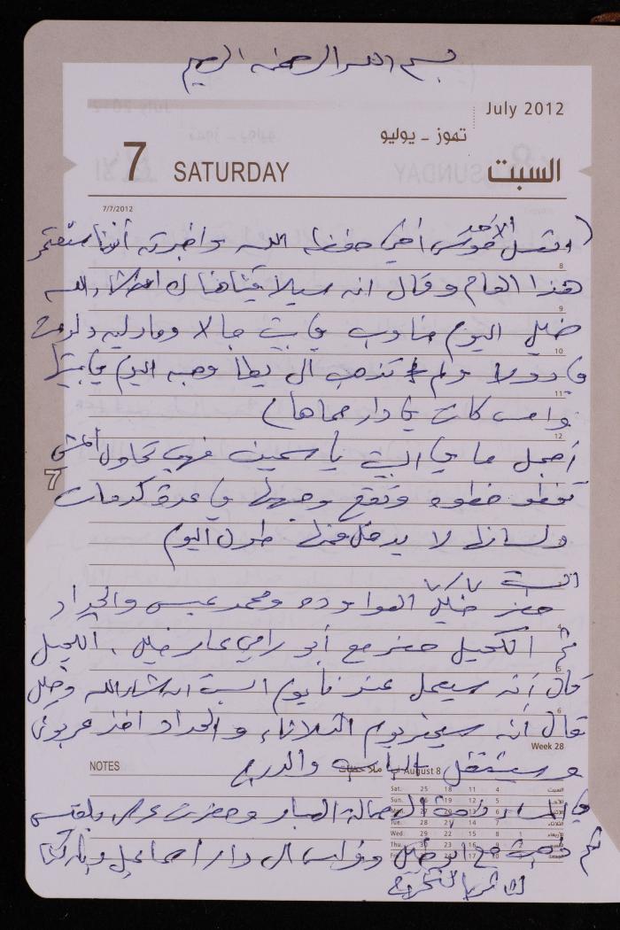 دفتر يوميات فضية الدرابيع، دورا- الخليل، 2012