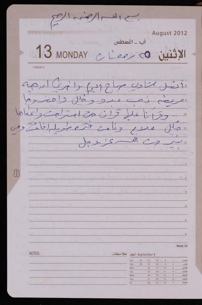 دفتر يوميات فضية الدرابيع، دورا- الخليل، 2012