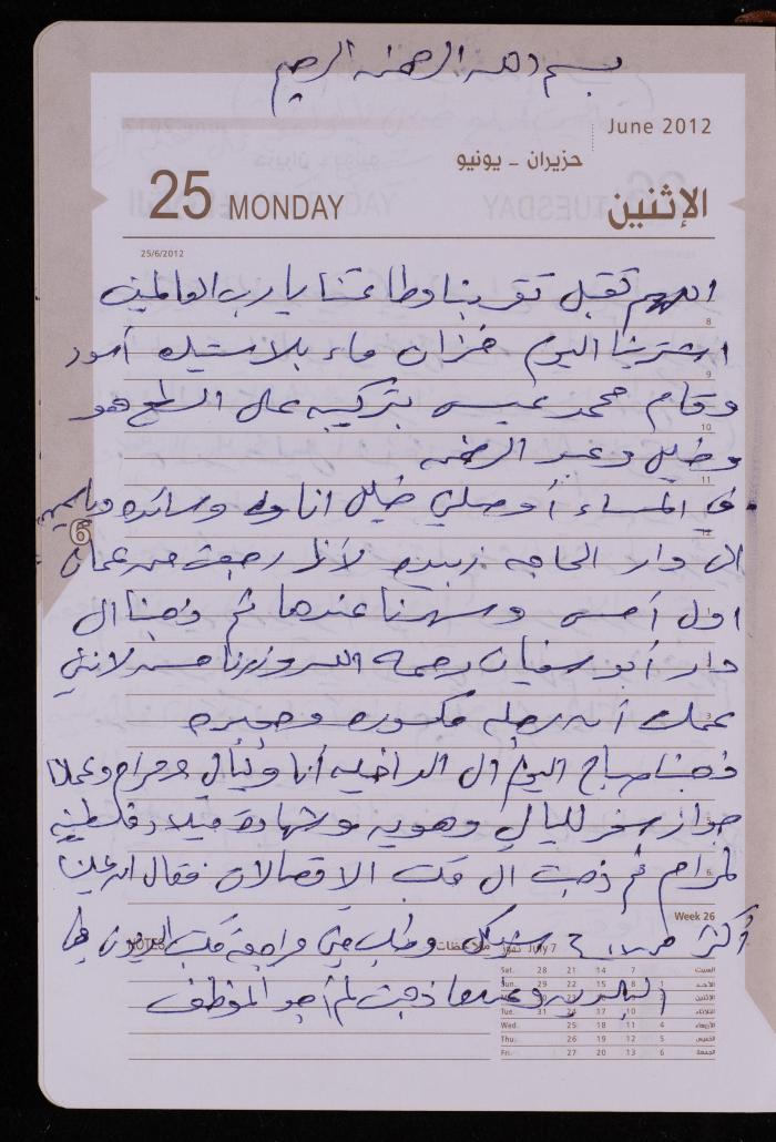 دفتر يوميات فضية الدرابيع، دورا- الخليل، 2012