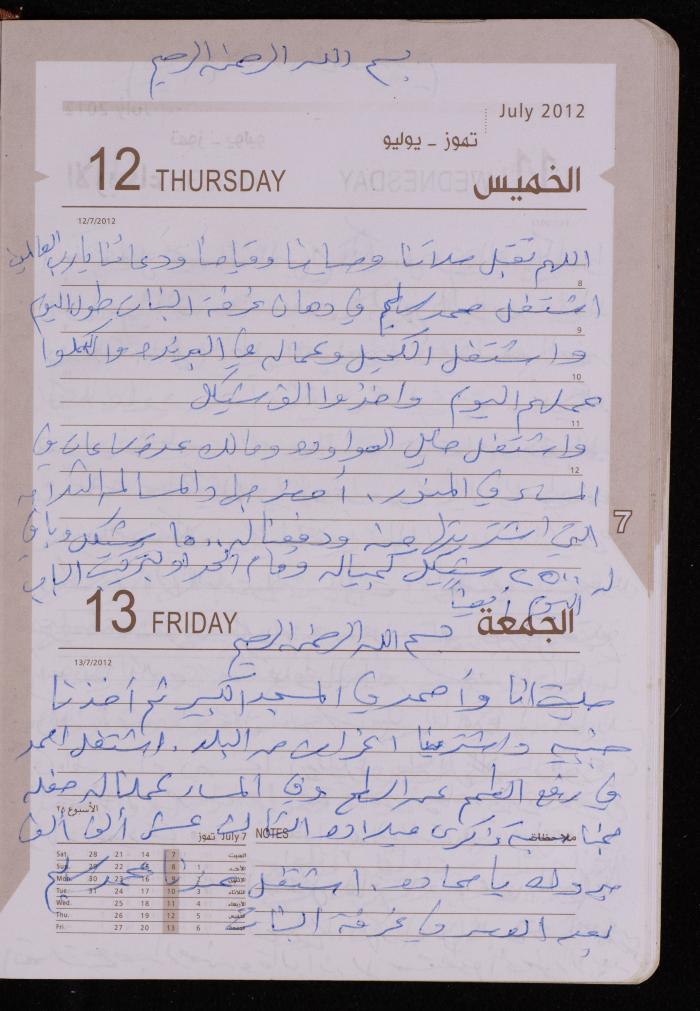 دفتر يوميات فضية الدرابيع، دورا- الخليل، 2012