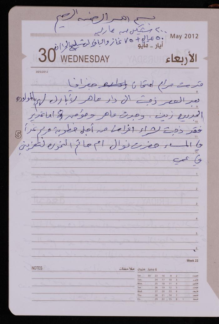 دفتر يوميات فضية الدرابيع، دورا- الخليل، 2012