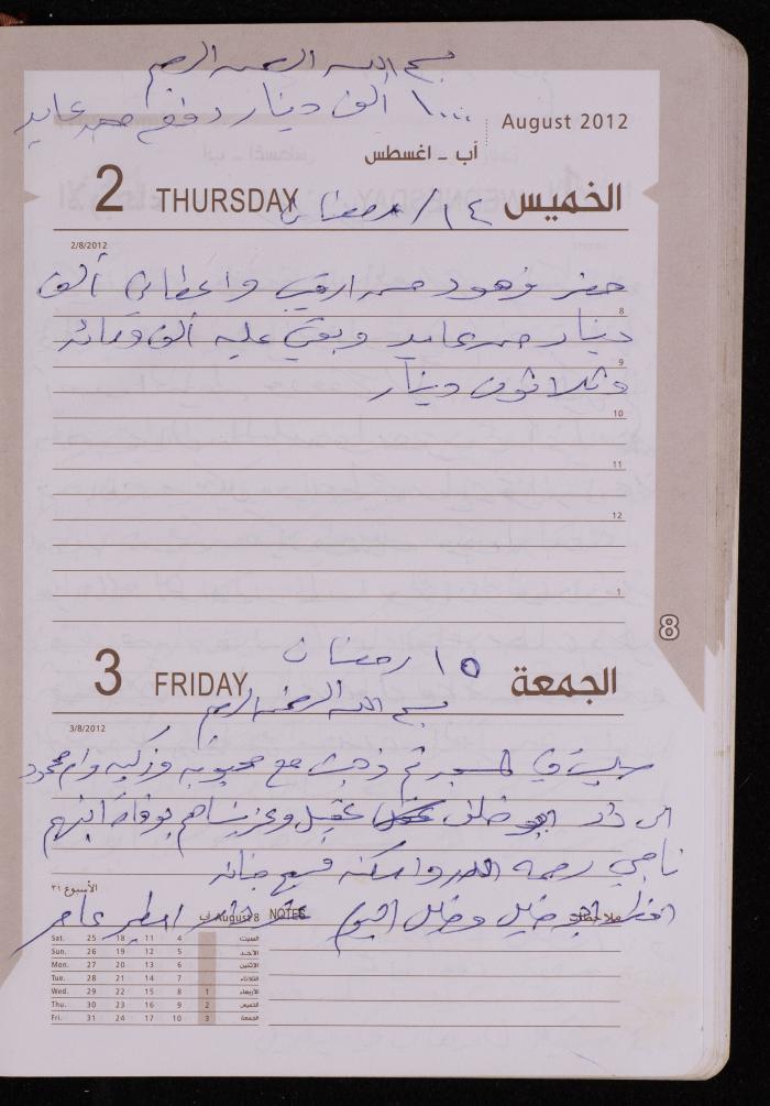 دفتر يوميات فضية الدرابيع، دورا- الخليل، 2012