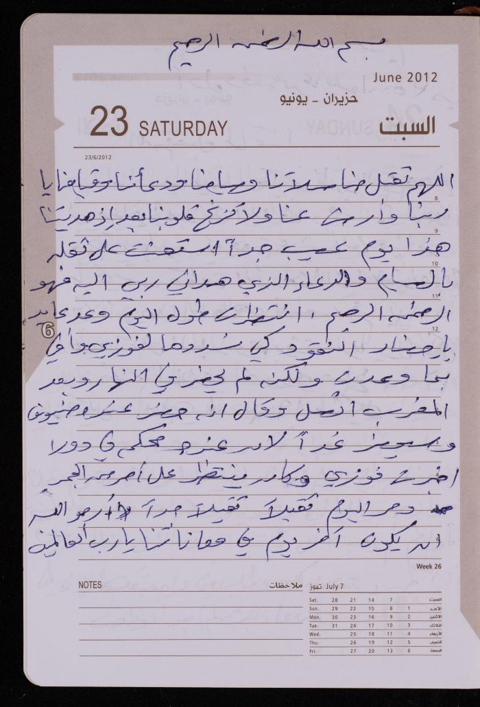 دفتر يوميات فضية الدرابيع، دورا- الخليل، 2012