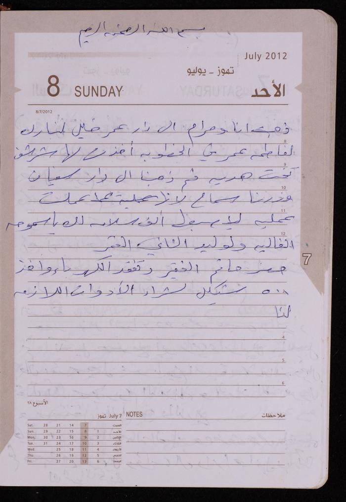 دفتر يوميات فضية الدرابيع، دورا- الخليل، 2012