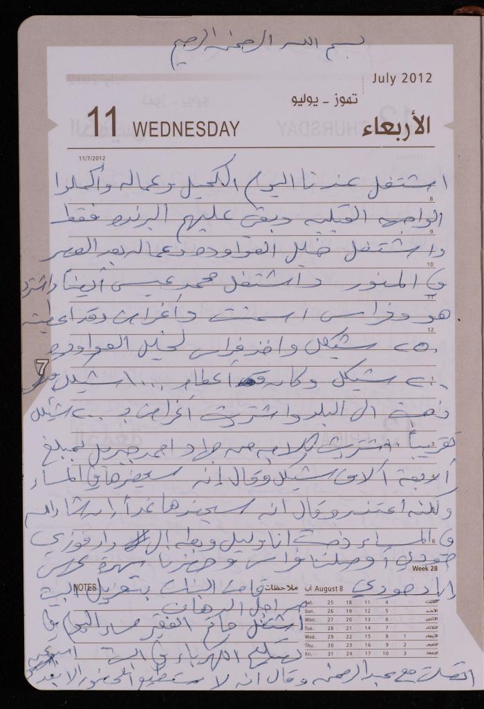 دفتر يوميات فضية الدرابيع، دورا- الخليل، 2012