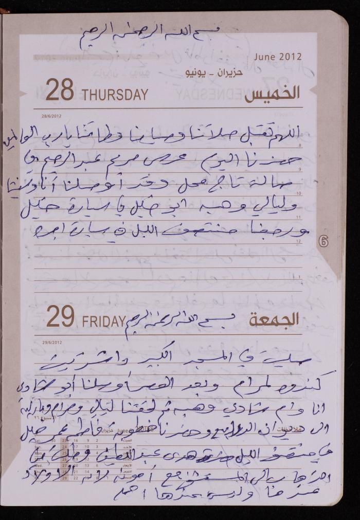 دفتر يوميات فضية الدرابيع، دورا- الخليل، 2012