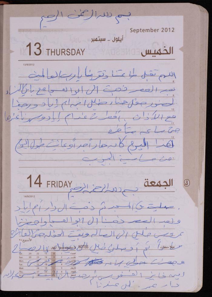 دفتر يوميات فضية الدرابيع، دورا- الخليل، 2012