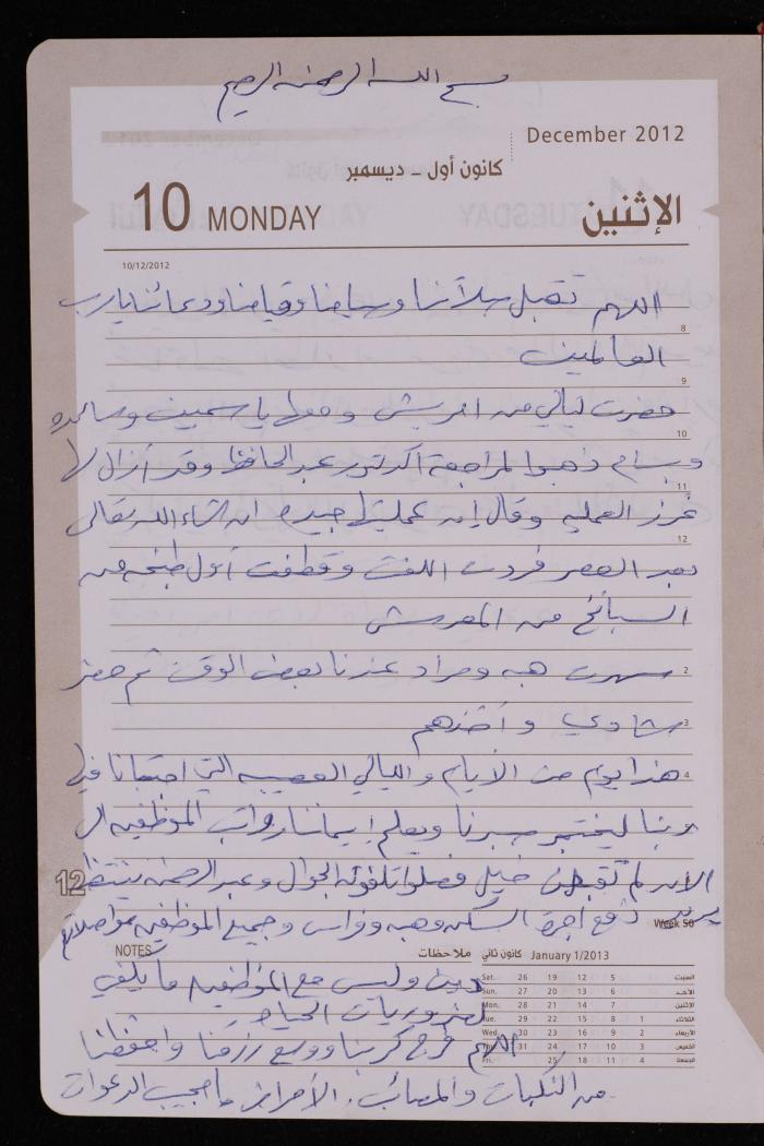 دفتر يوميات فضية الدرابيع، دورا- الخليل، 2012