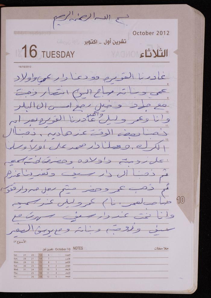 دفتر يوميات فضية الدرابيع، دورا- الخليل، 2012