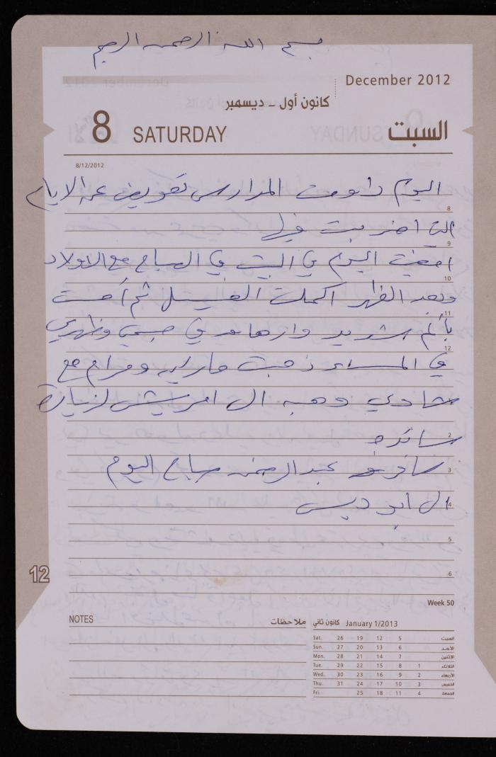 دفتر يوميات فضية الدرابيع، دورا- الخليل، 2012