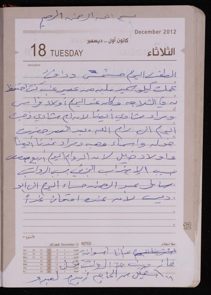 دفتر يوميات فضية الدرابيع، دورا- الخليل، 2012