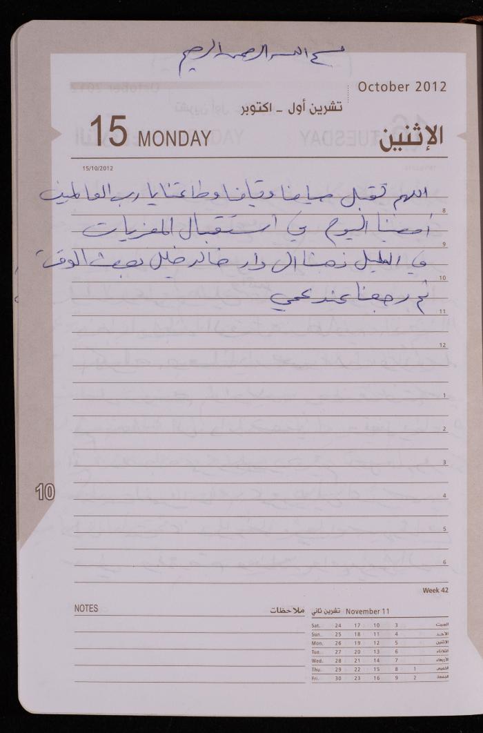 دفتر يوميات فضية الدرابيع، دورا- الخليل، 2012