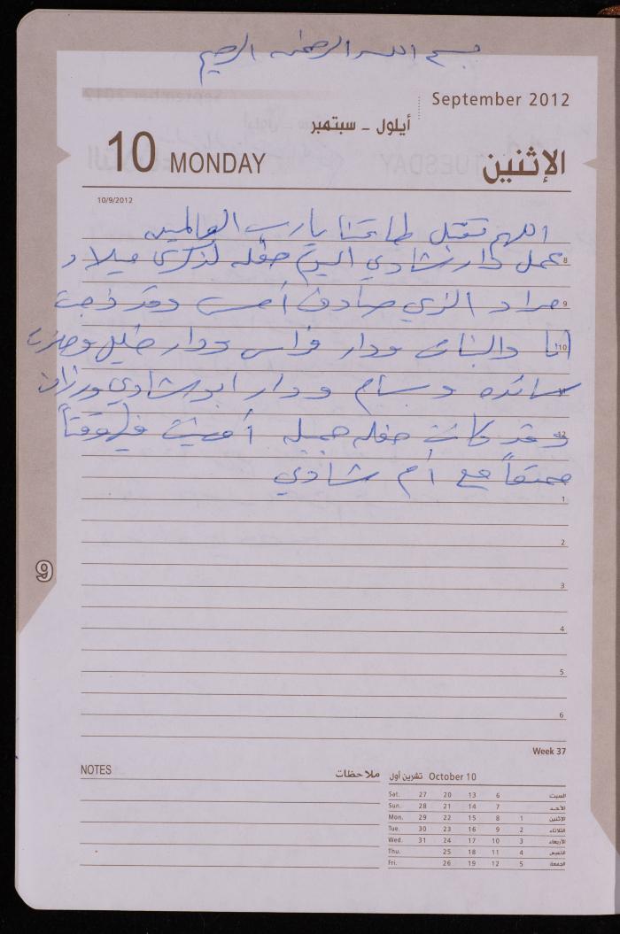 دفتر يوميات فضية الدرابيع، دورا- الخليل، 2012