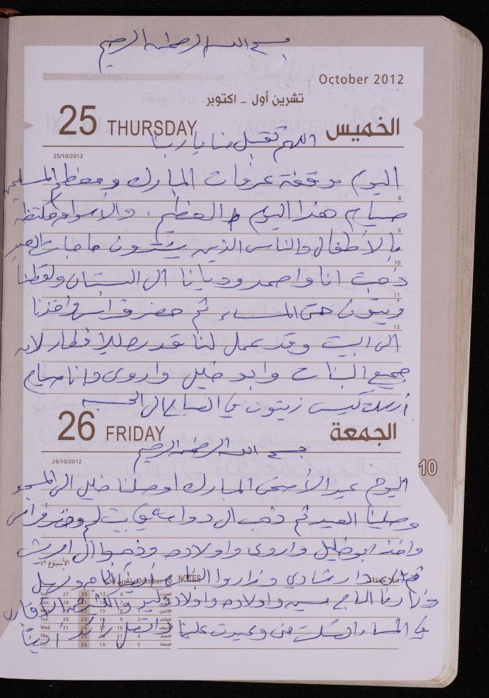 دفتر يوميات فضية الدرابيع، دورا- الخليل، 2012