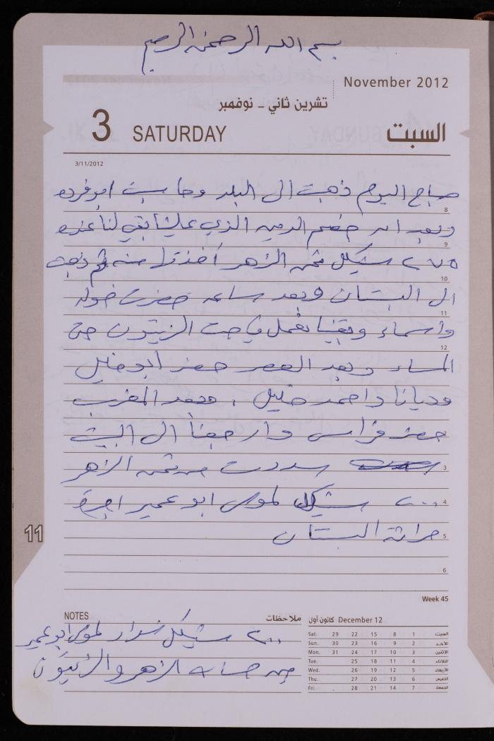 دفتر يوميات فضية الدرابيع، دورا- الخليل، 2012