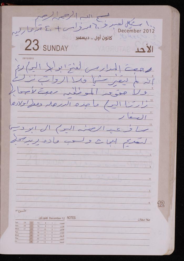 دفتر يوميات فضية الدرابيع، دورا- الخليل، 2012