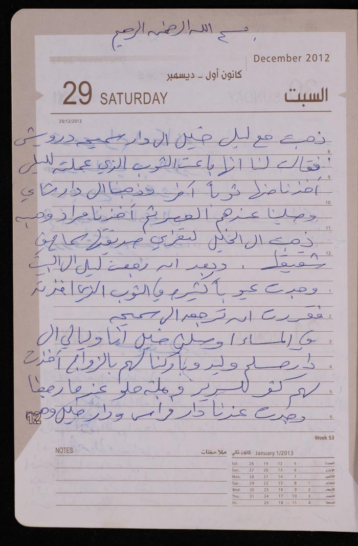 دفتر يوميات فضية الدرابيع، دورا- الخليل، 2012