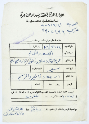 ورقة حكم جزائي على محمد علي المالوخ عام 1986