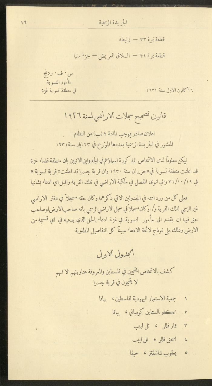 Issue No. 298 of the Official Palestine Newspaper, 1 January 1932
