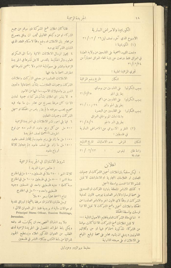 Issue No. 298 of the Official Palestine Newspaper, 1 January 1932