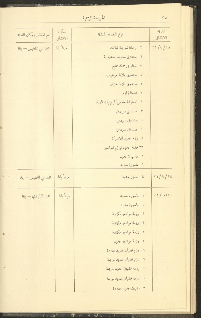 Issue No. 298 of the Official Palestine Newspaper, 1 January 1932
