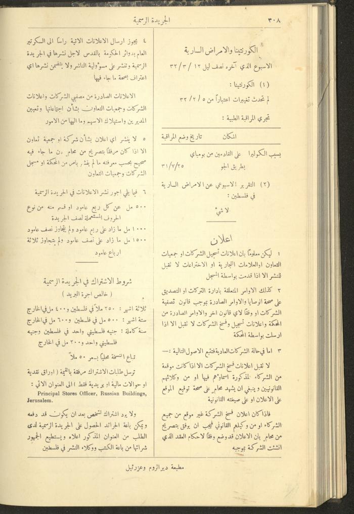 العدد 303 من جريدة حكومة فلسطين الرسمية، 16 آذار 1932