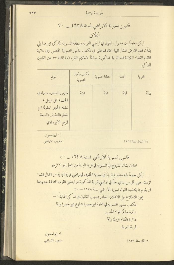 العدد 303 من جريدة حكومة فلسطين الرسمية، 16 آذار 1932