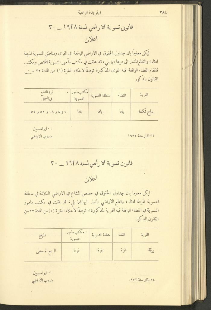العدد 305 من جريدة حكومة فلسطين الرسمية، 16 نيسان 1932
