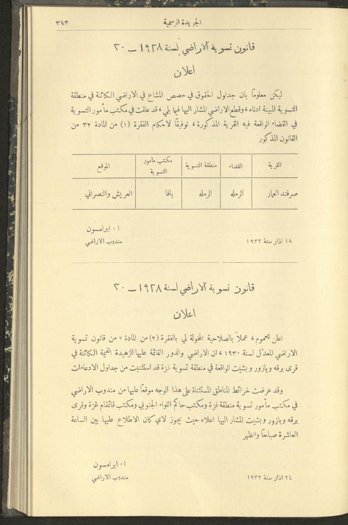 العدد 304 من جريدة حكومة فلسطين الرسمية، 1 نيسان 1932