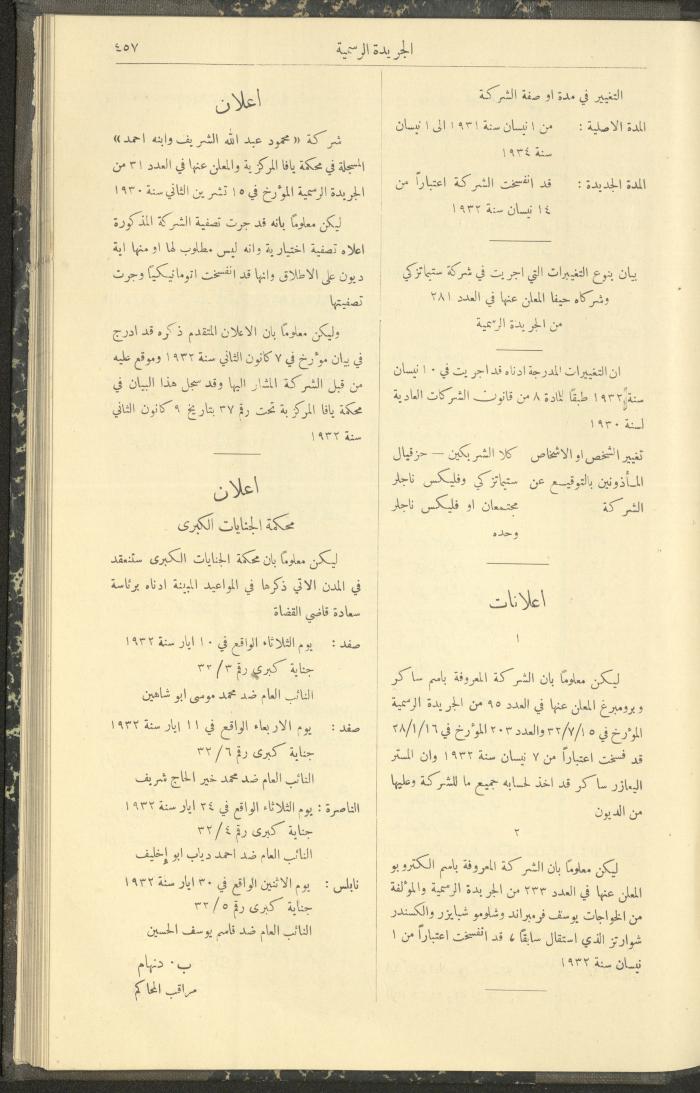العدد 306 من جريدة حكومة فلسطين الرسمية، 1 أيار 1932
