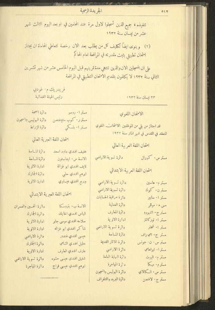 العدد 307 من جريدة حكومة فلسطين الرسمية، 16 أيار 1932