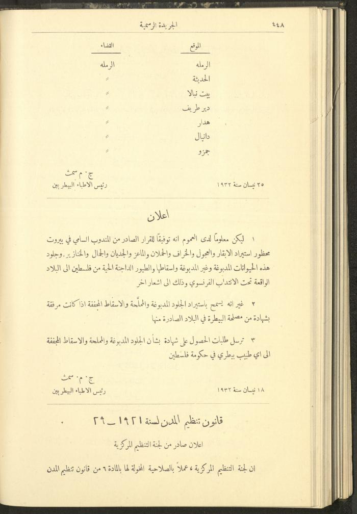 العدد 306 من جريدة حكومة فلسطين الرسمية، 1 أيار 1932
