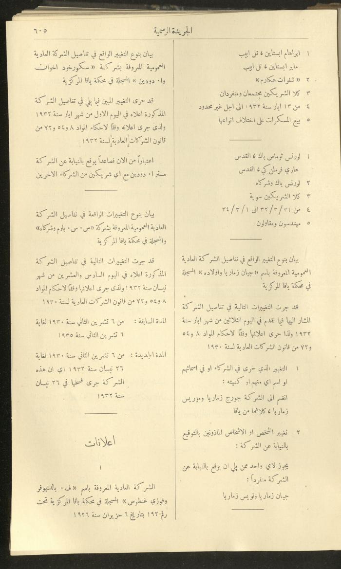 Issue No. 309 of the Official Palestine Newspaper, 16 June 1932