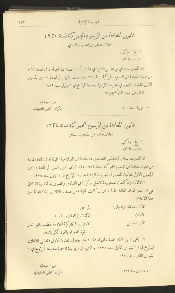 العدد 310 من جريدة حكومة فلسطين الرسمية، 1 تموز 1932