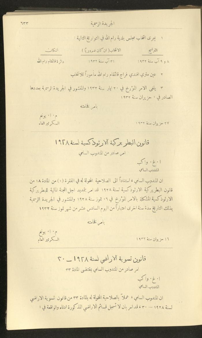 العدد 310 من جريدة حكومة فلسطين الرسمية، 1 تموز 1932