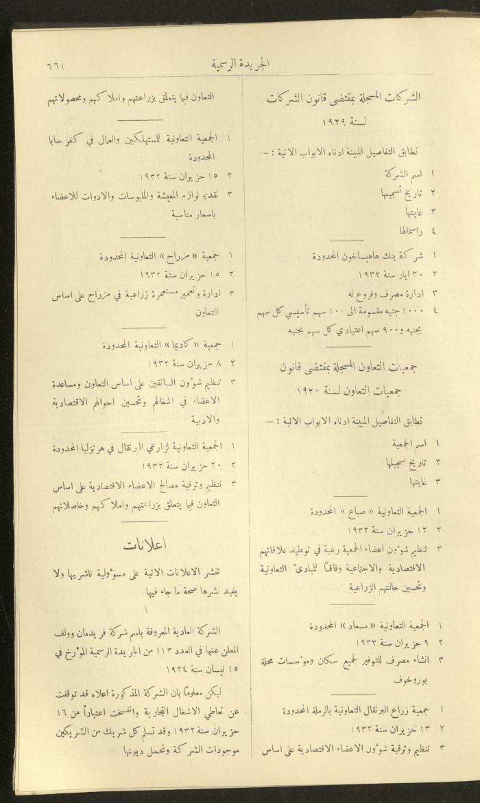 العدد 310 من جريدة حكومة فلسطين الرسمية، 1 تموز 1932