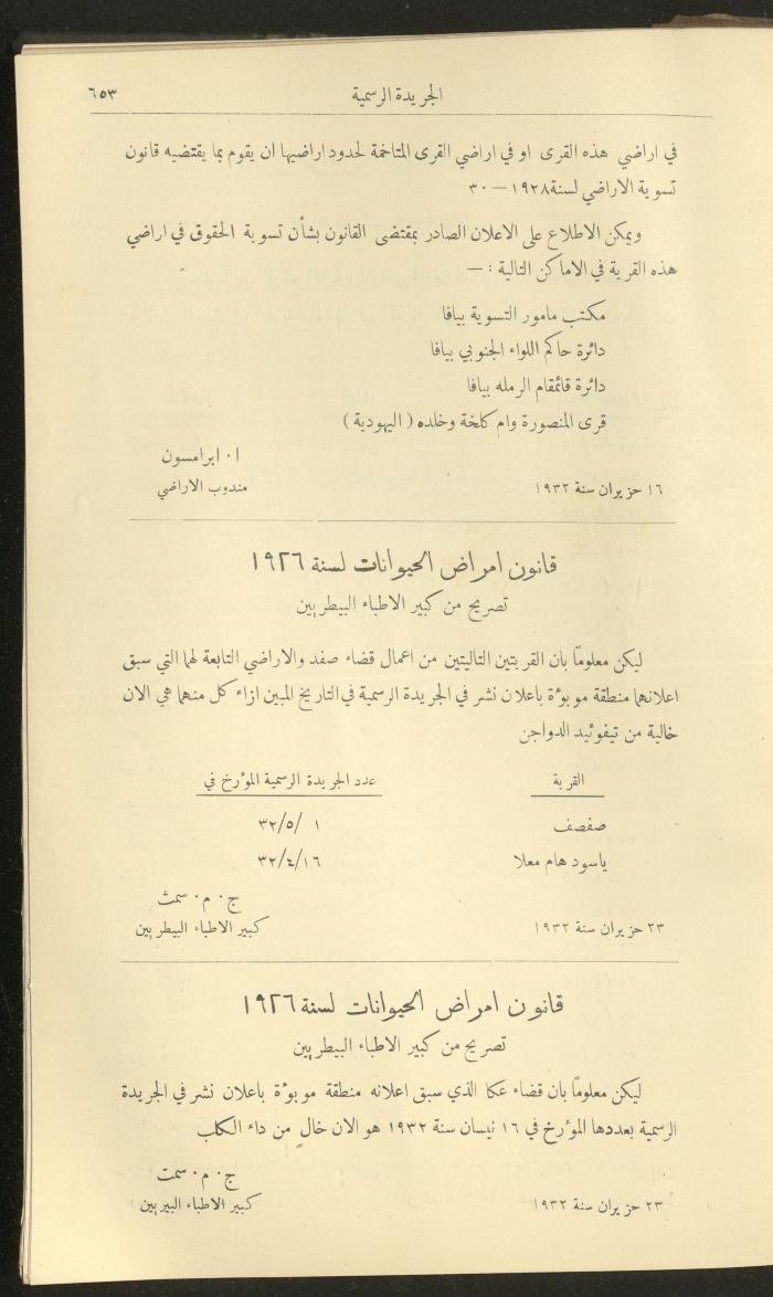العدد 310 من جريدة حكومة فلسطين الرسمية، 1 تموز 1932