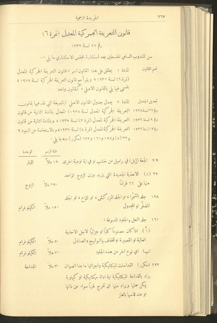 عدد ممتاز من جريدة حكومة فلسطين الرسمية، 22 تموز 1932