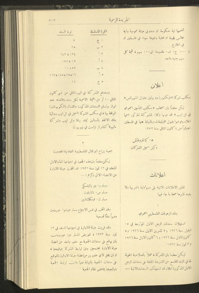 Issue No. 312 of the Official Palestine Newspaper, 1 August 1932