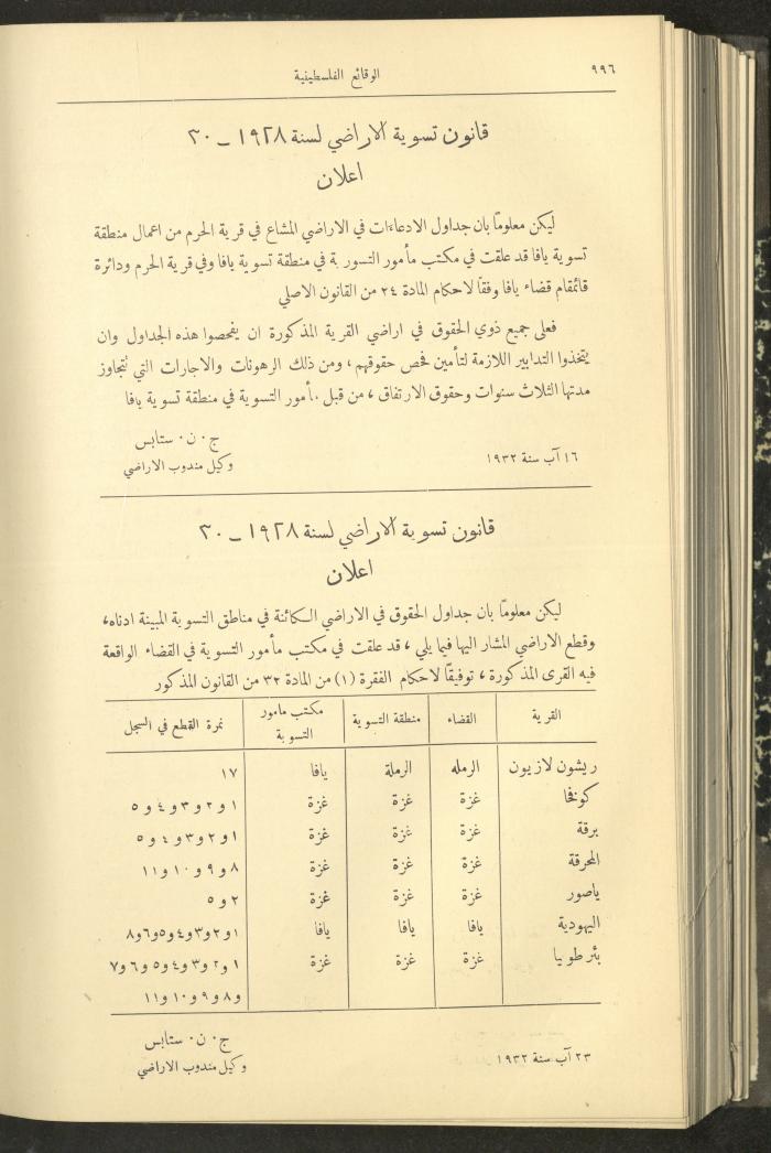 Issue 315 of the Palestinian Chronicles, the Official Newspaper of the Government of Palestine, 1 September 1932