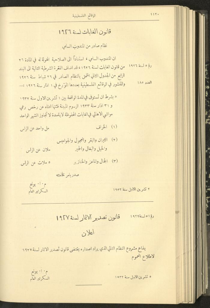العدد 320 من الوقائع الفلسطينية، الجريدة الرسمية لحكومة فلسطين، 6 تشرين الأول 1932