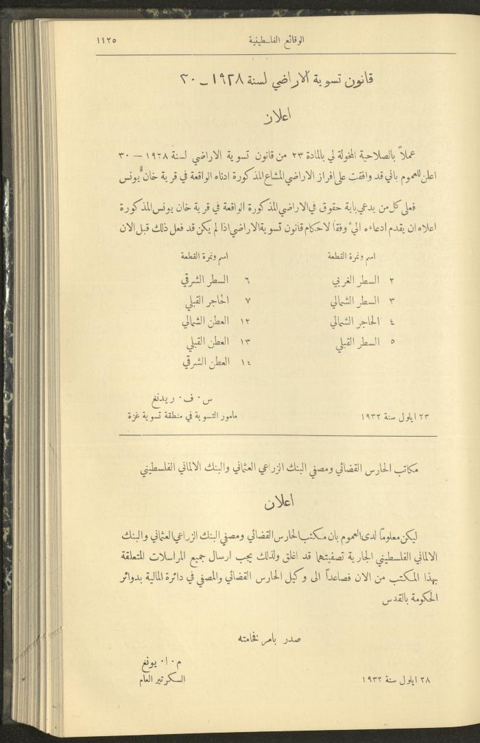 العدد 320 من الوقائع الفلسطينية، الجريدة الرسمية لحكومة فلسطين، 6 تشرين الأول 1932